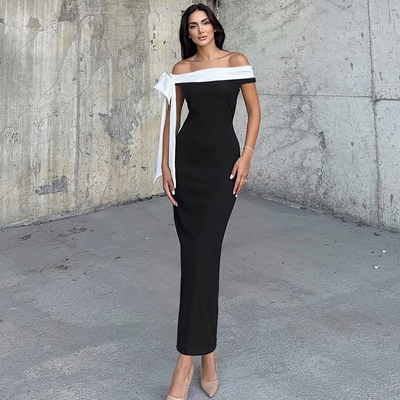 Melany - schulterfreies Damenkleid mit Schleife