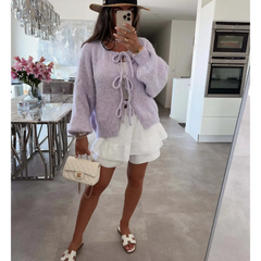 Bernice - Oversized Strickjacke - Schleifenverschluss in Lila