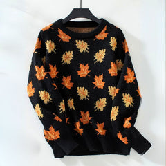 Willow - Strickpullover - Herbstlaub-Muster in Schwarz