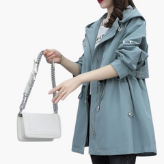 Damen Trenchcoat mit Kapuze und verstellbarer Taille in Hellblau