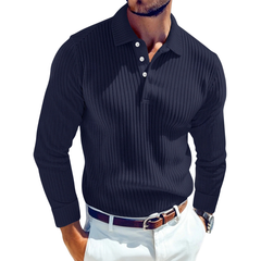 Daniel | Retro-Polo Herren stilvoll gestrickt mit Rippstruktur in Marineblau