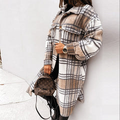Cameron - Der beste lange Wollmantel mit Karomuster in Khaki