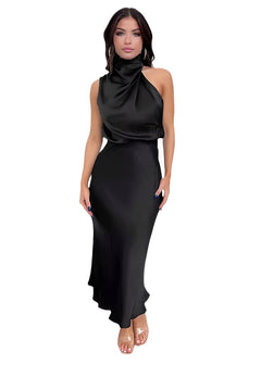 Marley - Elegantes Abendkleid aus Satin für Damen in Schwarz