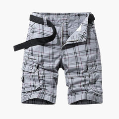 Herren Cargo Shorts mit Karomuster und Stoffgürtel in Grau