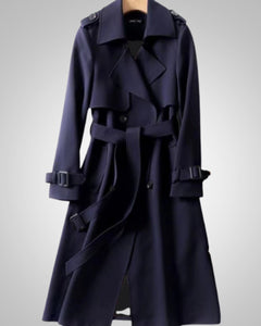 Elisabeth | Damen Klassisches Karomuster Trenchcoat in Dunkelblau