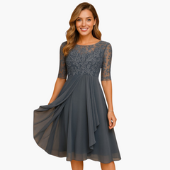Lore | Midikleid mit Spitzenärmeln in Grau