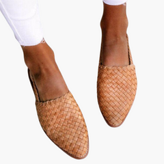 Geflochtene Leder Slingbacks für Damen - Flache Sommerschuhe in Ingwer