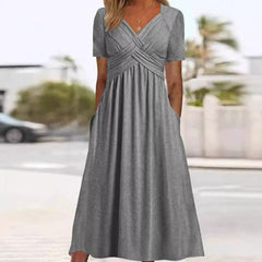 Alma® - V-Ausschnitt Schmeichelndes Kleid in Grau