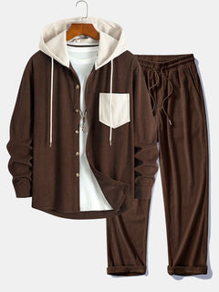 Cadmus – Set Aus Kapuzen Hemd Und Hose Aus Cord in Kaffee
