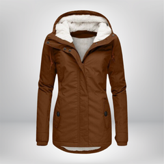 Winterjacke Damen mit Kapuze | Gefütterte Übergangsjacke in Braun