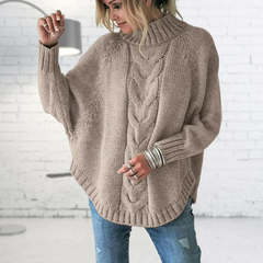 Strick Rollkragenpullover mit Batwing Ärmeln in Khaki