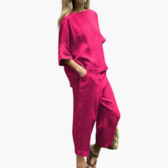 Zweiteiler Set Damen - Crop Top & Cropped Hose für den Sommer in Rosa
