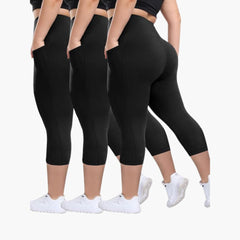 Capri-Leggings Set - Für Damen mit hoher Taille Sport in Schwarz/Schwarz/Schwarz