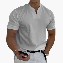 Slim Fit Shirt für Herren – Kurzarm mit V-Ausschnitt Style in Hellgrau