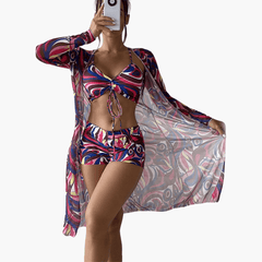 Bikini-Set mit V-Ausschnitt für Damen – Batik-Überwurf inklusive in Lila
