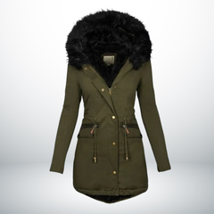 Zynro™ - Entspannte Mittellange Winterjacke mit Kapuze und Weichem Kragen in Grün