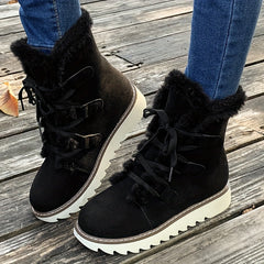 Winterschuhe Damen | Mit Schnürung Und Plateausohle Stiefel in Schwarz