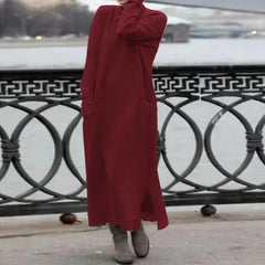 Yvonne® | Langes Wollbaumwollkleid in Rot