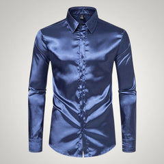Tobias | Herren Festliches Satin Gerades Hemd in Marineblau
