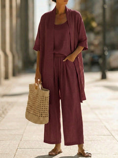 Rilara - dreiteiliges Loungewear-Set in Wein