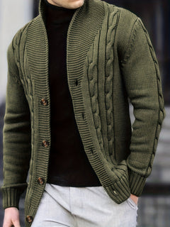 Victor | Zopfstrickjacke mit Knöpfen in Dunkelgrün