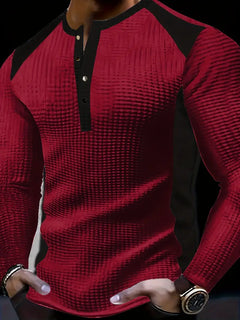 Kyran – Langärmliges Henley Hemd Mit Waffelmuster in Burgund