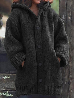 Lange Damen-Strickjacke mit Kapuze | Warme in Schwarz