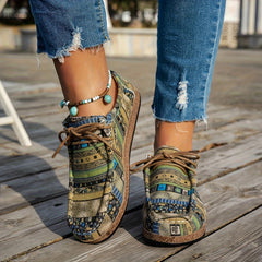Damen Vintage Geometrisch Gedruckte Schuhe in Khaki