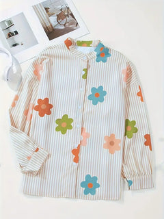 Jennifer | Elegantes Blumen Streifenmuster Button-Up Hemd in Mehrfarbig