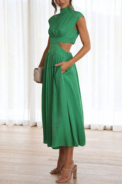 Quincy | Midi-Kleid mit Cut-Out und Taschen in Grün