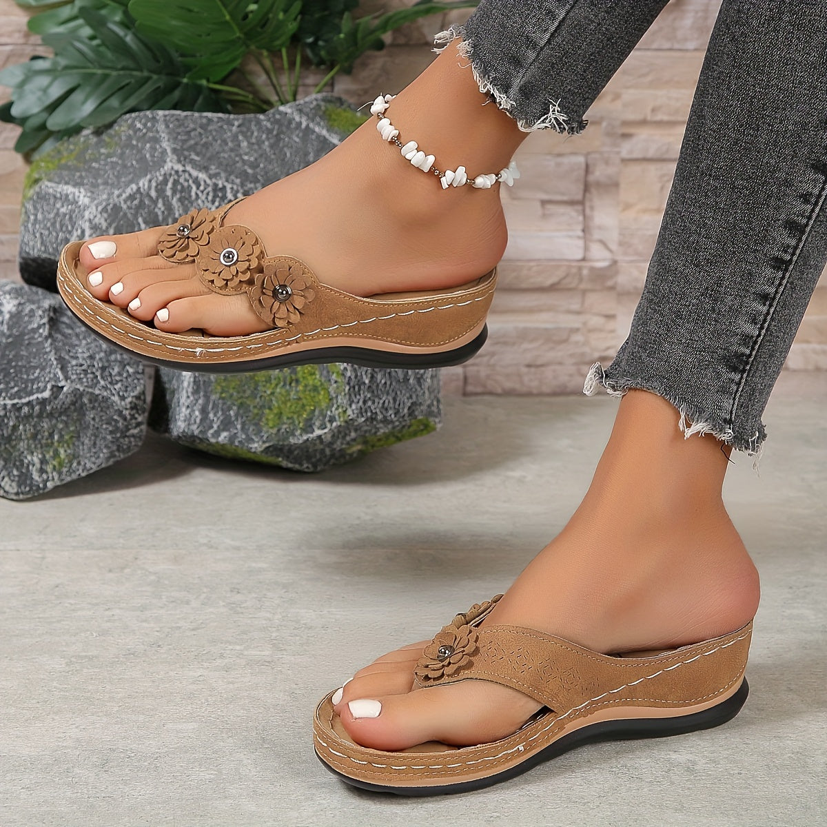Lässige Sandalen mit Blumenmuster für Damen