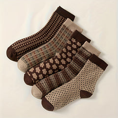 Isabelle | Vintage Socken in Dunkelbraun 5 Paare