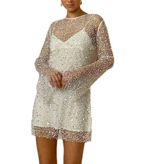 Avaline - Pailletten-Minikleid - Transparenter Mesh-Stil in Weiß