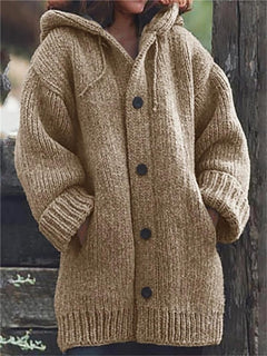 Lange Damen-Strickjacke mit Kapuze | Warme in Khaki