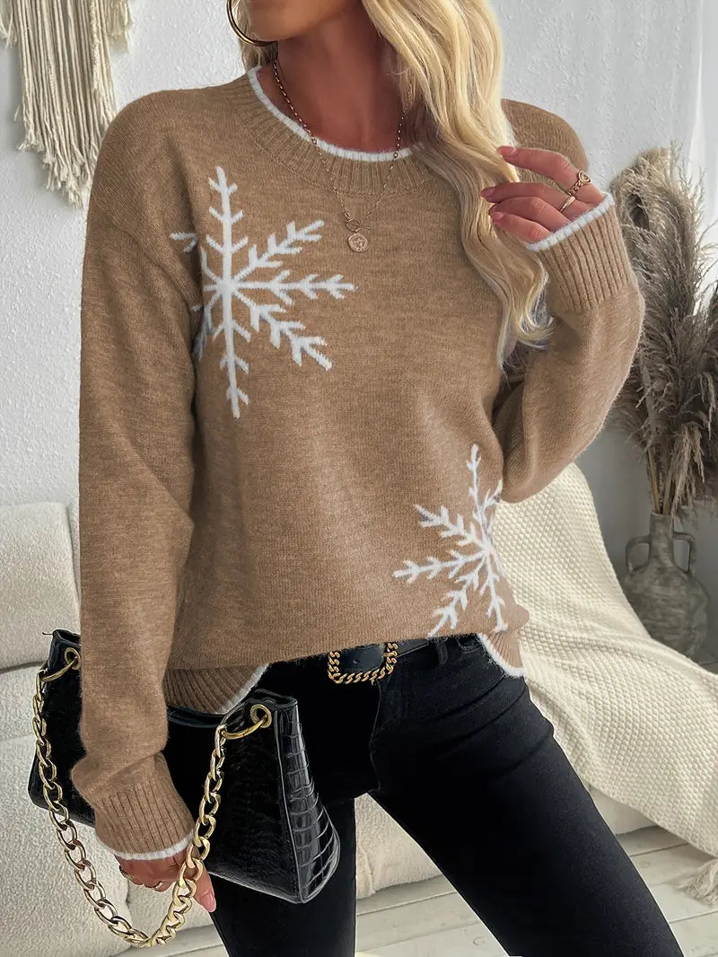 SCHNEEFLOCKEN-MUSTER RUNDHALS-PULLOVER | WARM, STILVOLL, BEQUEM