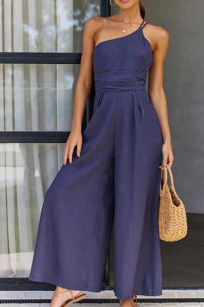 Asymmetrischer Leinen-Jumpsuit für Damen