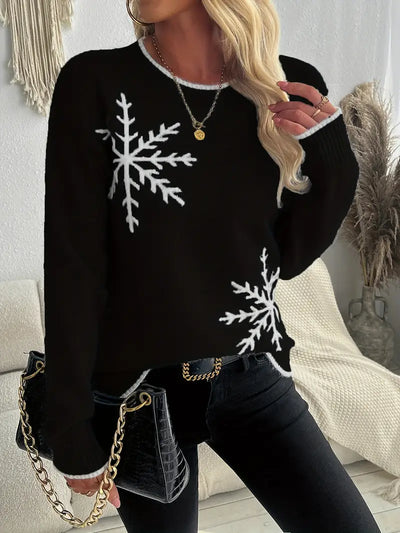 SCHNEEFLOCKEN-MUSTER RUNDHALS-PULLOVER | WARM, STILVOLL, BEQUEM