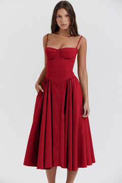 Johanna - Damen Armloses Midikleid in Rot