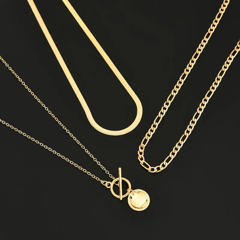 Savira Textured Coin Layering Necklace | Gold