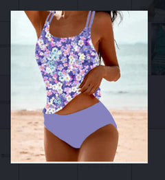 Vicenta® | Stilvoller bedruckter Tankini-Badeanzug in Lila Blumen