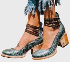 Nina - Damen Elegante Pumps mit Blockabsatz und Komfortpolsterung in Grüne Schlange