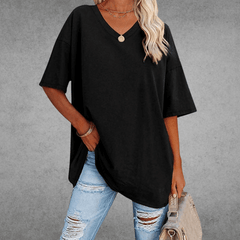Mia | Damen Oversized V-Ausschnitt Hemd in Schwarz