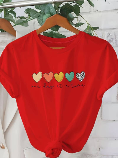 Herz-Print Kurzarm-T-Shirt für Damen