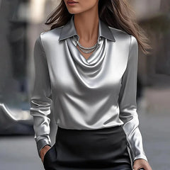 Penelope | V-Ausschnitt Langarm Bluse in Grau