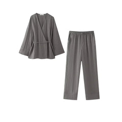 Zoey - Langes Set - Kimono-Kleidung in Grau