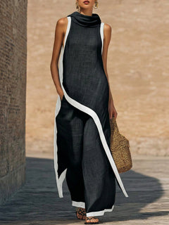 Maranta - Set aus asymmetrischer Tunika und Wide-Leg-Hose in Schwarz