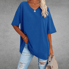 Mia | Damen Oversized V-Ausschnitt Hemd in Blau