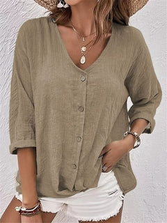 Rosalie®️™ | Leichte Bluse mit V-Ausschnitt in Beige