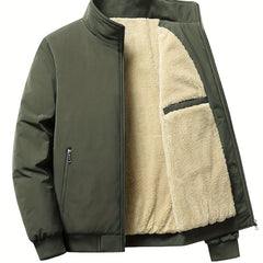 Herren Outdoor Jacke mit Fleece | Einfarbig Reißverschluss in Grün