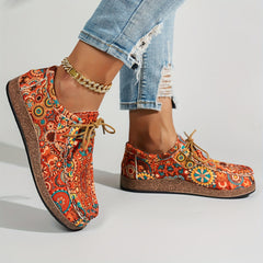 Damen Vintage Blumen Schnürschuhe in Rot